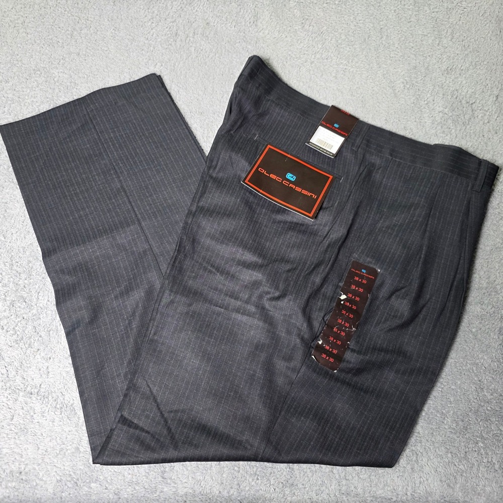 Oleg Cassini Mens 38x30 Dress Pants Heather Grey Pinstripe Pleated CS-IP-46